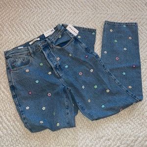 Pacsun Flower Printed Denim Jeans